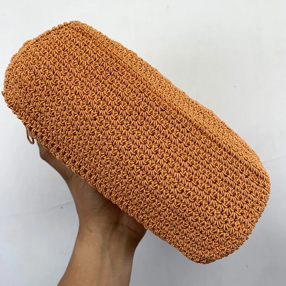 Rosetti Orange Woven Satchel Bag Purse Brown Faux Leather‎ Handle Small